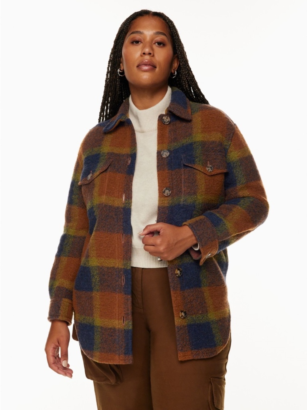 ARITZIA WILFRED FREE GANNA PLAID JACKET BROWN GREEN L